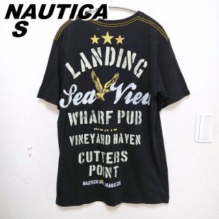 ノーティカ(NAUTICA)のノーティカ　かすれプリント 背中ロゴ　半袖Tシャツ　綿100　黒(Tシャツ/カットソー(半袖/袖なし))