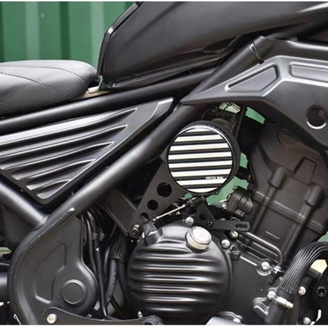 ホンダ(ホンダ)のレブル 250 ダミー エアクリーナー インテーク フィルター 黒銀型 自動車/バイクのバイク(パーツ)の商品写真