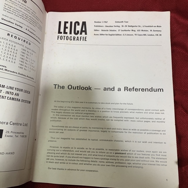 LEICA(ライカ)のLEICA FOTOGRAFIE ＮＯ1 1967年 エンタメ/ホビーの雑誌(ニュース/総合)の商品写真