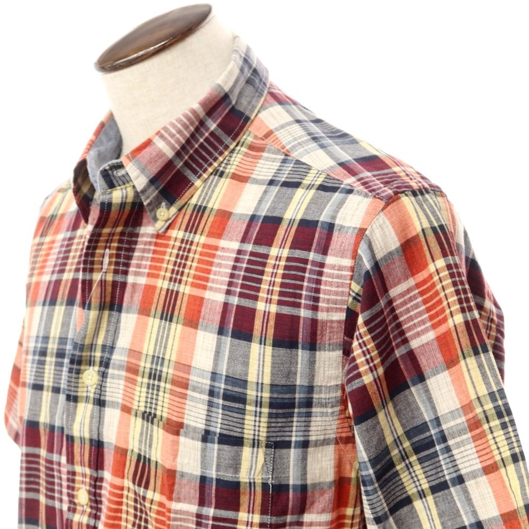 PENDLETON(ペンドルトン)の【中古】ペンドルトン PENDLETON コットン チェック 半袖BDシャツ オレンジxネイビーxイエロー【サイズL】【メンズ】 メンズのトップス(シャツ)の商品写真