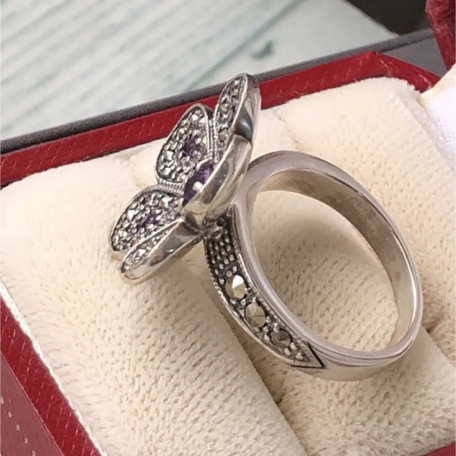   ヴィンテージ  天然石　紫水晶　アメジストリング　指輪　ヘマタイト　925 レディースのアクセサリー(リング(指輪))の商品写真