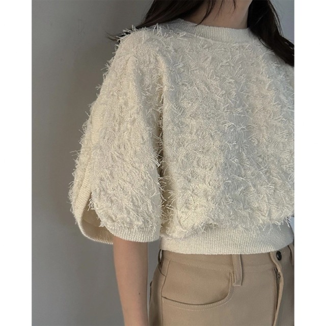 FRINGE ARCH SLEEVE KNIT TOPS ブラック