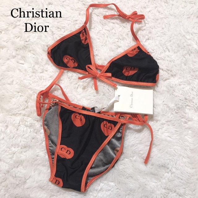 レア☆クリスチャンディオールC.Dior☆ハート付きブラックビキニ黒