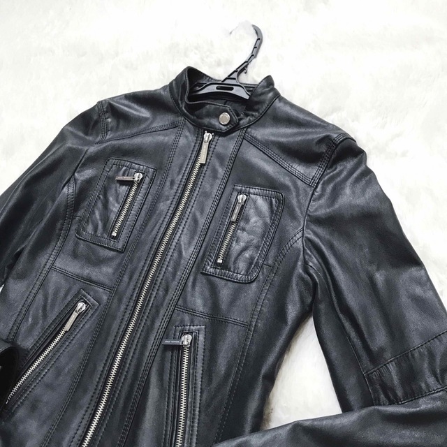 Michael Kors(マイケルコース)の美品 MICHEAL KORS シングル レザージャケット ライダース ブラック レディースのジャケット/アウター(ライダースジャケット)の商品写真