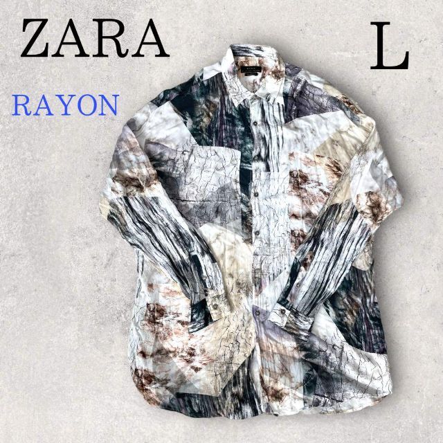 ZARA(ザラ)の美品 ZARA ザラ レーヨンシャツ 柄シャツ L 地割れ クレイジーパターン メンズのトップス(シャツ)の商品写真