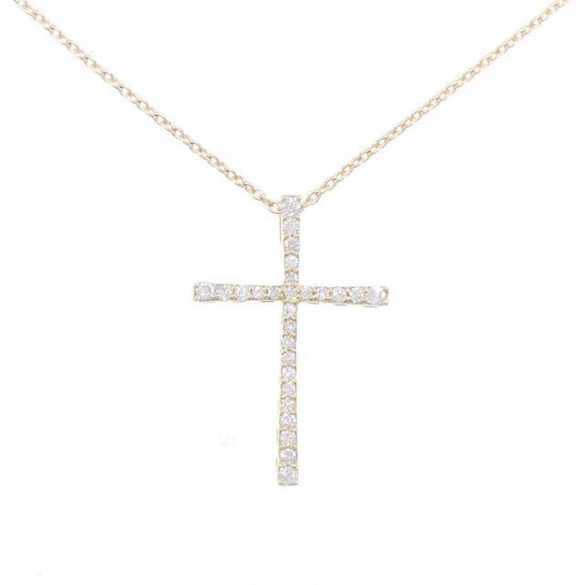 美品 K18 YG ネックレス ■ クロス ダイヤ 0.50ct 2.3g