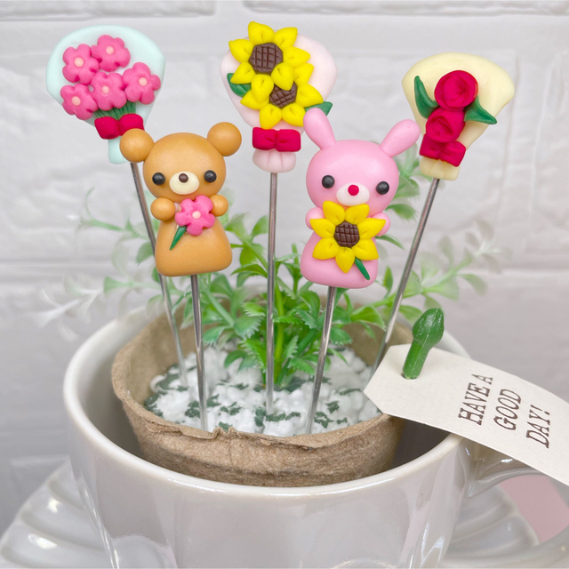 ガーデンピック ハンドメイド 花束 ウサギ クマ 母の日 花 多肉植物 ...