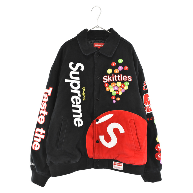 Supreme(シュプリーム)のSUPREME シュプリーム 21AW Skittles Mitchell & Ness Varsity Jacket スキットルズ ミッチェル アンド ネス バーシティ ブラック ジャケット メンズのジャケット/アウター(スタジャン)の商品写真