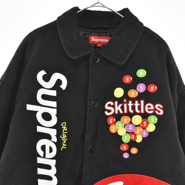 Supreme(シュプリーム)のSUPREME シュプリーム 21AW Skittles Mitchell & Ness Varsity Jacket スキットルズ ミッチェル アンド ネス バーシティ ブラック ジャケット メンズのジャケット/アウター(スタジャン)の商品写真