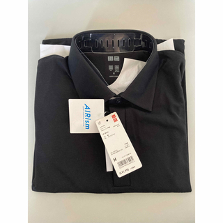 ユニクロ(UNIQLO)の【美品】ユニクロ　エアリズムジャージーポロシャツ　Mサイズ　ブラック(ポロシャツ)