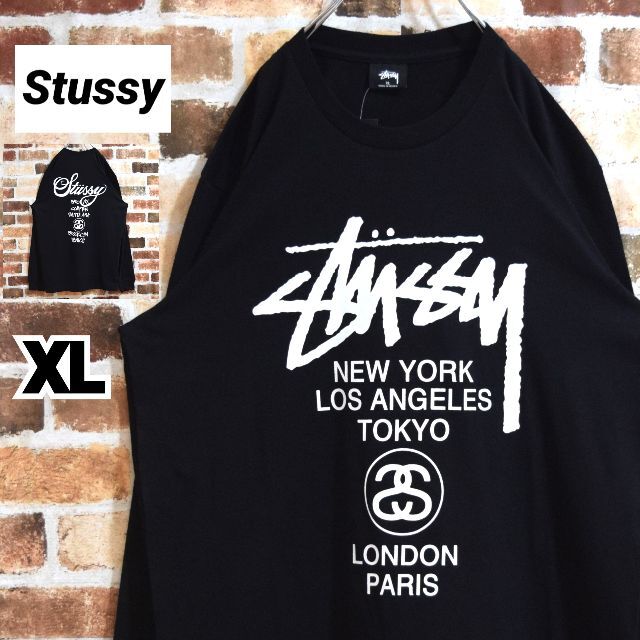 《ステューシー》正規・新品タグ　ワールドツアー　ブラック　XL　ロングTシャツ
