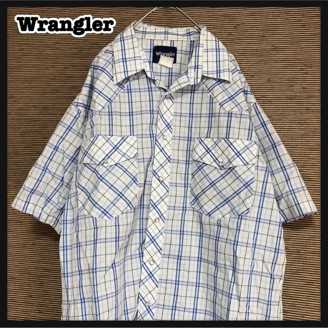 Wrangler(ラングラー)の【ラングラー】半袖シャツ　チェック柄　薄手　水色　白　スナップボタン　紺タグ29 メンズのトップス(シャツ)の商品写真