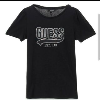 ゲス(GUESS)のGUESS ★パフスリーブTシャツ★キラキラロゴ付き♡カットソー　黒　M(Tシャツ(半袖/袖なし))