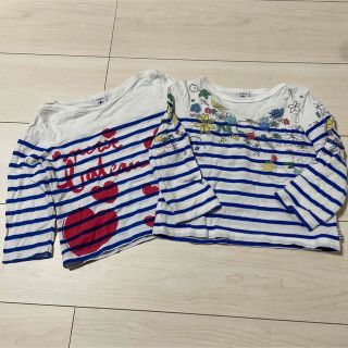 プチバトー(PETIT BATEAU)のプチバトー　マリニエール　刺繍　ボーダー　カットソー　24m/86cm ２枚(Ｔシャツ)