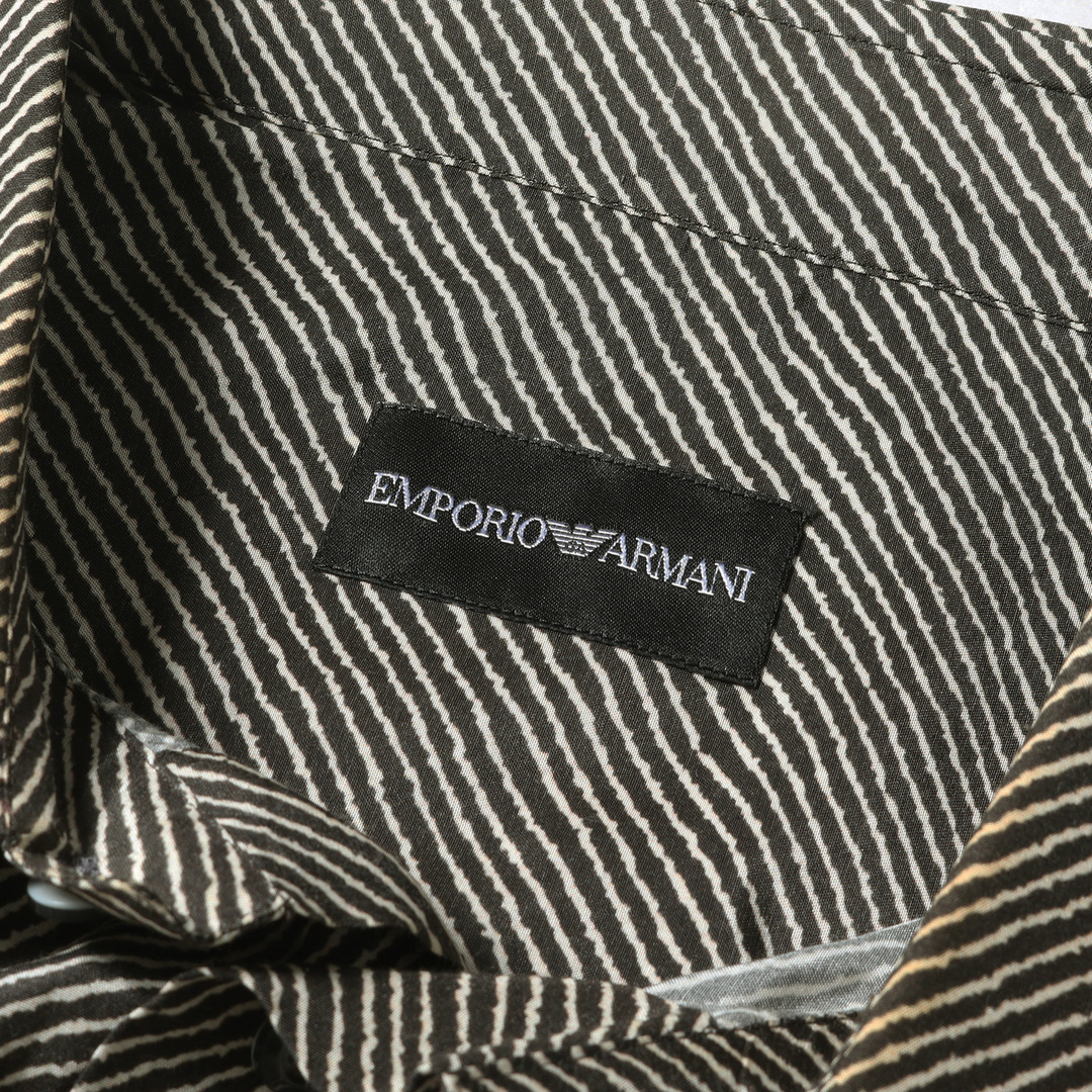 EMPORIO ARMANI エンポリオアルマーニ シャツ ストライプ プリント シルク コットンシャツ トップス カジュアルシャツ ドレス 長袖 ブラック ホワイト 黒白 L 【メンズ】