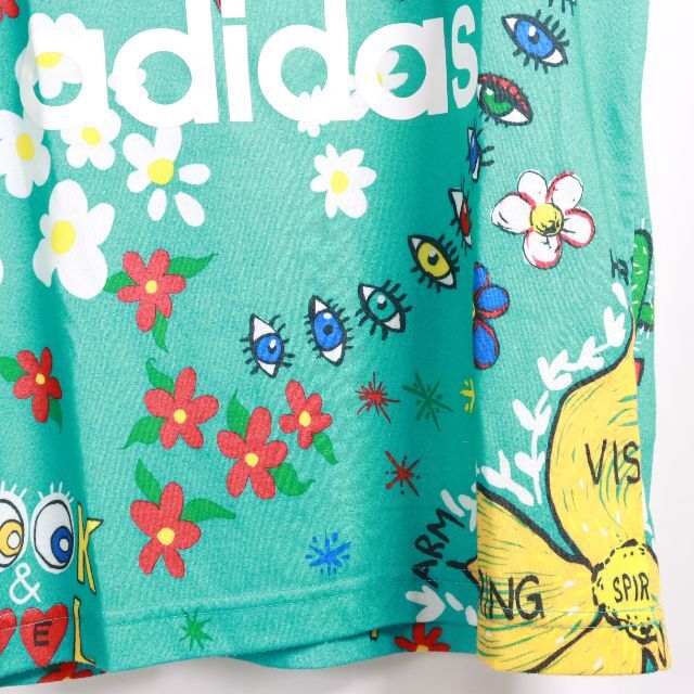 adidas(アディダス)のAdidas アディダス Ｔシャツ　グリーン柄 ロゴ　Ｍ レディースのトップス(Tシャツ(半袖/袖なし))の商品写真