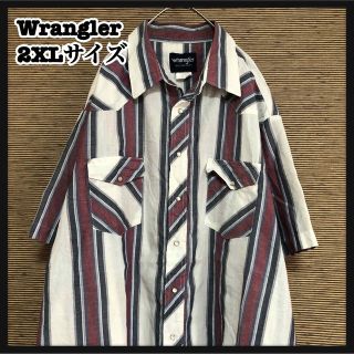 ラングラー(Wrangler)の【ラングラー】半袖シャツ　柄シャツ　幾何学　総柄　ウエスタンシャツ　縦じま24(シャツ)