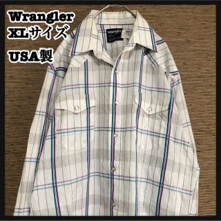 ラングラー(Wrangler)のラングラー】USA製　長袖シャツ　柄シャツ　幾何学　カウボーイカット　縦じま24(シャツ)