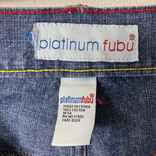 platinum FUBU ワッペン 極太 デニム ショーツ バギー W38