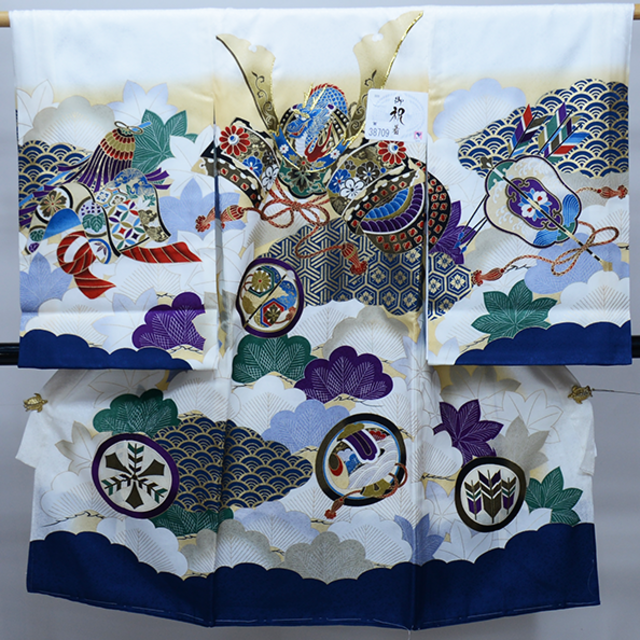 お宮参り 産着 のしめ 男児 正絹 豪華絢爛 金刺繍 白地 兜 NO38709 お宮参り 産着 のしめ 男児 正絹 豪華絢爛 金刺繍 白地 兜 NO38709