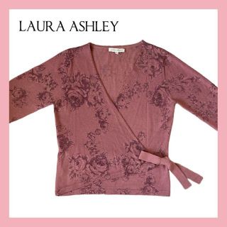 ローラアシュレイ(LAURA ASHLEY)のLAURA ASHLEY ローラアシュレイ 巻きカーディガン S ピンク バラ柄(カーディガン)