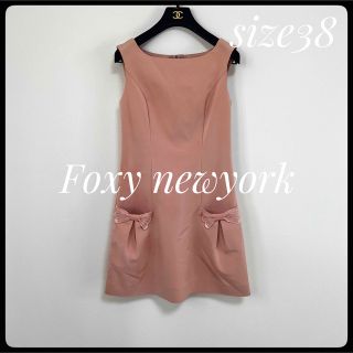 フォクシーニューヨーク(FOXEY NEW YORK)のフォクシーニューヨーク マドモアゼル ボンボン リボン ワンピース ノースリーブ(ひざ丈ワンピース)