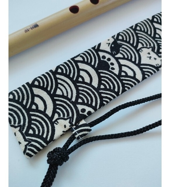 篠笛袋　横笛ケース   横笛袋   青海波猫柄   ショルダー紐付き 楽器の和楽器(横笛)の商品写真
