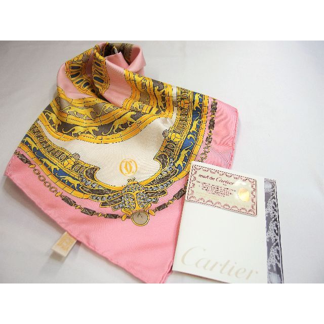 極美品✨Cartier カルティエ 大判 スカーフ 華やか シルク 絹 ピンクピンクサイズ