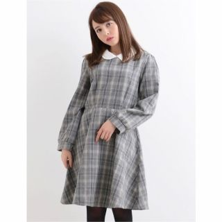 マジェスティックレゴン(MAJESTIC LEGON)のMAJESTIC LEGON 2way襟付チェックワンピース （グレー柄）(ひざ丈ワンピース)