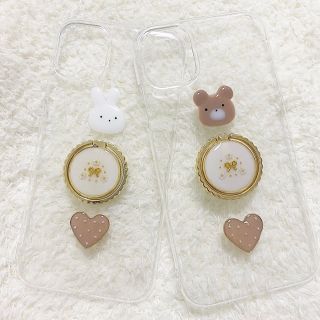 うさぎ さん・ くま さん スマホリング 付き iphoneケース ハンドメイド(スマホケース)