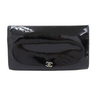 シャネル(CHANEL)の【本物保証】 シャネル CHANEL ココマーク 二つ折り 長財布 エナメル 黒 6番台(財布)