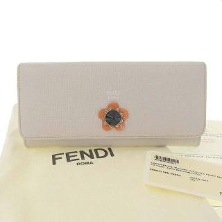 フェンディ(FENDI)の【本物保証】 布袋付 フェンディ FENDI 花 フラワー ホック付長財布 レザー ライトグレー 8M0251 9PRFOY9G(財布)