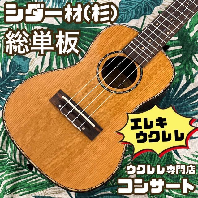 Smijer ukulele】シダー材(杉)単板のエレキ・コンサートウクレレ