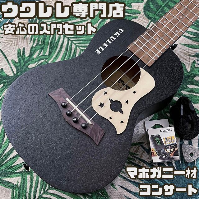 入門セット】BWSのマホガニー材・黒いコンサートウクレレ【ウクレレ専門店】 新入荷 72.0%OFF