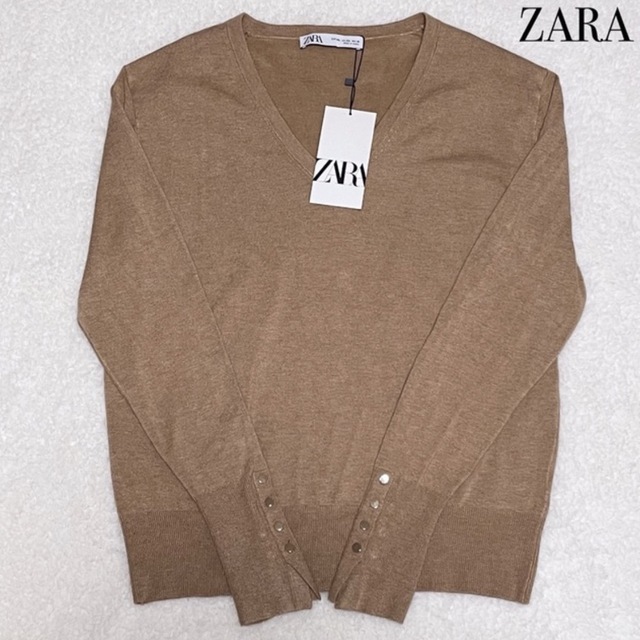 ZARA(ザラ)の新品　ZARA ザラ　Vネックニット　セーター　ブラウン　XXL ゆったり レディースのトップス(ニット/セーター)の商品写真