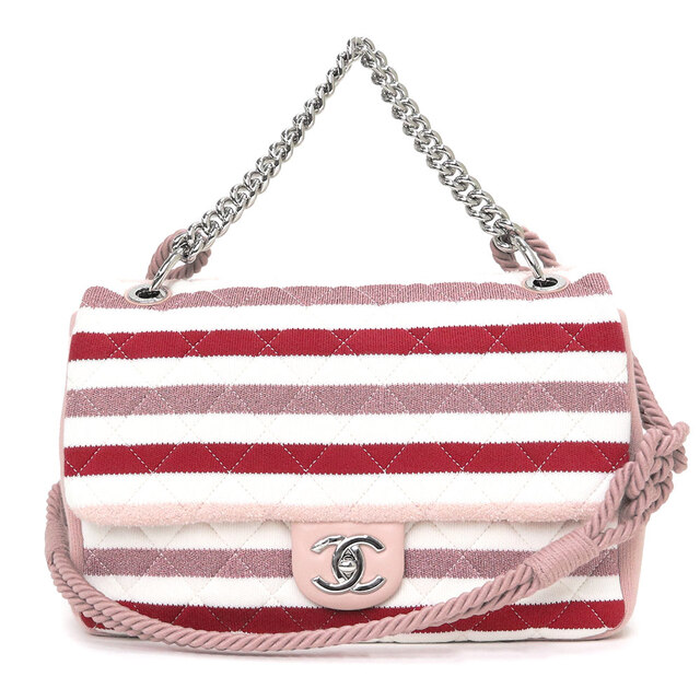 シャネル CHANEL フラップ ポシェット CC ココマーク チェーン ショルダーバッグ レザー ホワイト×レッド