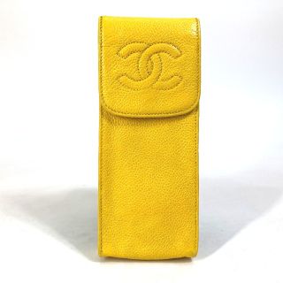 シャネル(CHANEL)のシャネル CHANEL CC ココマーク ポーチ 小物入れ ペンケース メガネケース キャビアスキン イエロー(ケース/ボックス)