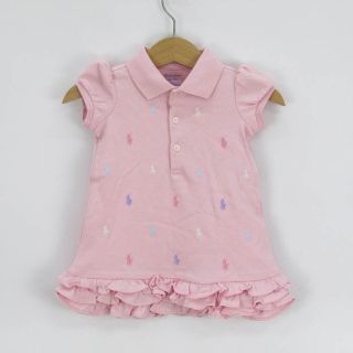 ラルフローレン(Ralph Lauren)のラルフローレン 半袖ポロシャツ ワンピース ロゴプリント 裾フリル ベビー 女の子用 6M 70/44サイズ ピンク RALPH LAUREN(ワンピース)