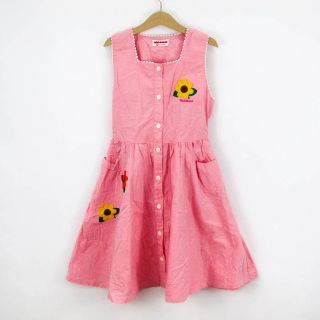 ミキハウス スクエアネック ノースリーブワンピース Aライン チェック ひまわりワッペン キッズ 女の子用 130サイズ ピンク MIKI HOUSE(ワンピース)