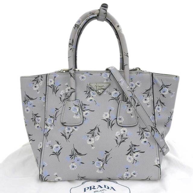 PRADA(プラダ)の【本物保証】 布袋付 超美品 プラダ PRADA 花柄 フラワー 2WAY ハンドバッグ グレー B2625P 春 レディースのバッグ(ハンドバッグ)の商品写真