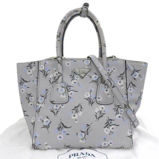 プラダ(PRADA)の【本物保証】 布袋付 超美品 プラダ PRADA 花柄 フラワー 2WAY ハンドバッグ グレー B2625P 春(ハンドバッグ)