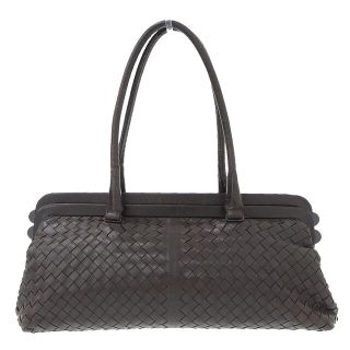 ボッテガヴェネタ(Bottega Veneta)の【本物保証】 ボッテガヴェネタ BOTTEGA VENETA イントレチャート がま口 ハンドバッグ レザー ブラウン 131670(ハンドバッグ)