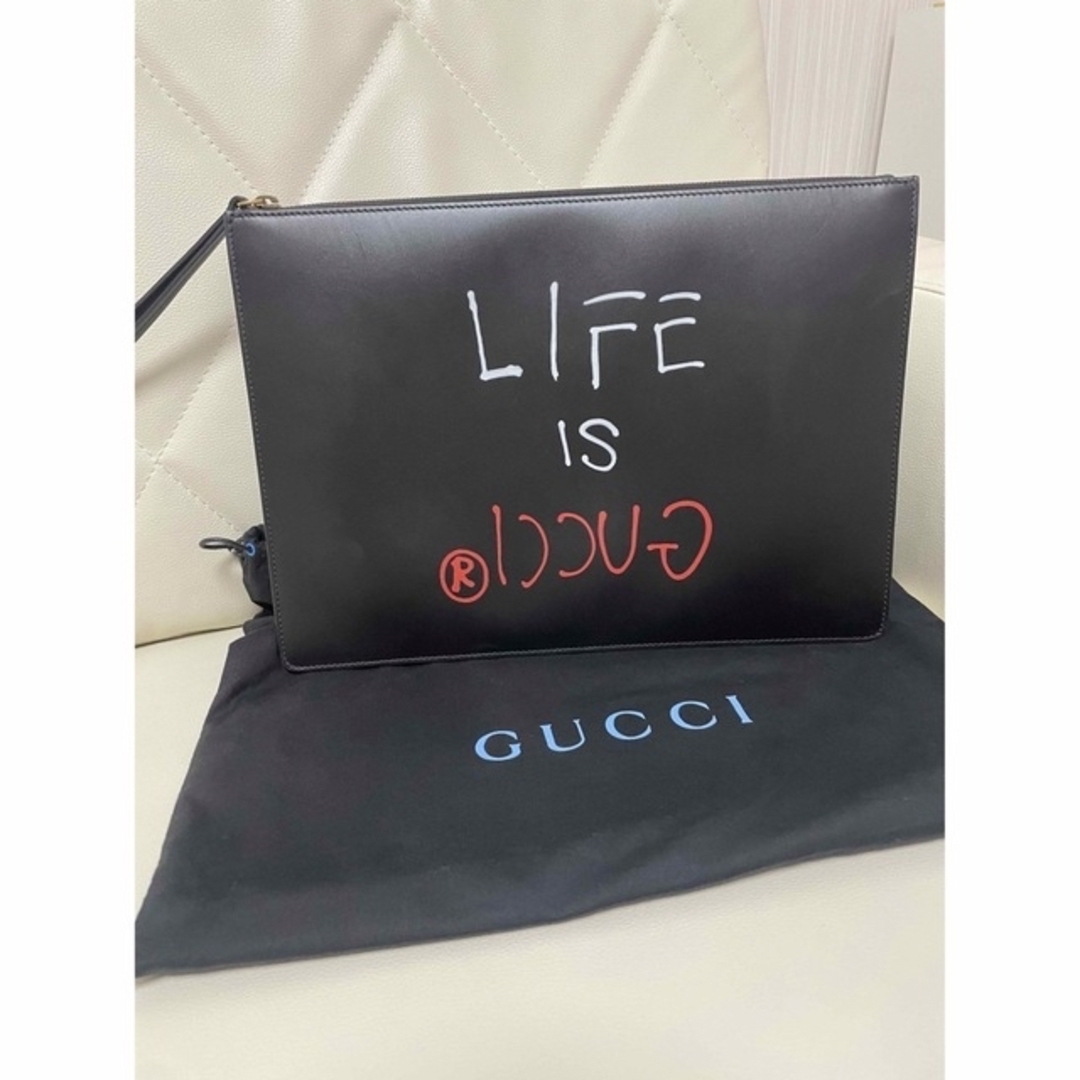Gucci(グッチ)のGUCCI グッチ クラッチバッグ グッチゴースト 黒 カーフスキン メンズのバッグ(セカンドバッグ/クラッチバッグ)の商品写真