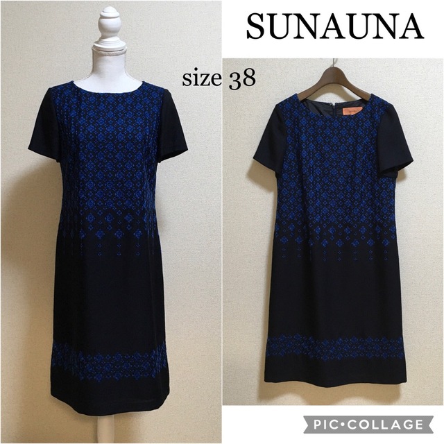 【超美品】スーナウーナ* 花柄刺繍ワンピース 濃紺 行事 式典 入学式 洗える