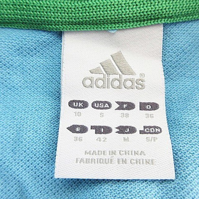 adidas(アディダス)のアディダス ポロシャツ カットソー ステンカラー 半袖 ロゴ ライン M 青 緑 レディースのトップス(ポロシャツ)の商品写真