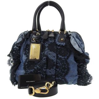 ドルチェアンドガッバーナ(DOLCE&GABBANA)の【本物保証】 保付 美品 ドルチェ&ガッバーナ DOLCE&GABBANA 2WAYバッグ デニム レース ブルー系 黒 ドルガバ 101BB2930(その他)