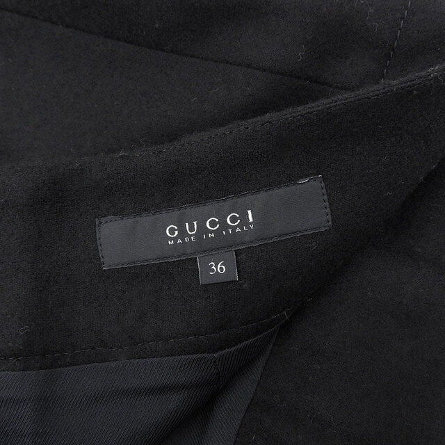 【本物保証】 美品 グッチ GUCCI リボン スカート ウール カシミア ブラック 36 ファスナー付