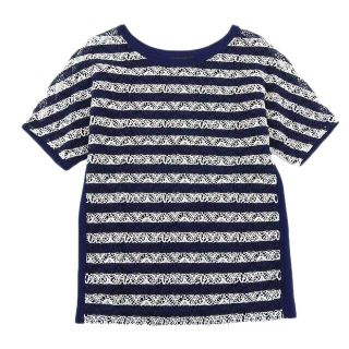 ルイヴィトン(LOUIS VUITTON)の【本物保証】 超美品 ルイヴィトン LOUIS VUITTON モノグラム ボーダー レース Tシャツ カットソー ネイビー×ホワイト XS LV トップス(Tシャツ(半袖/袖なし))