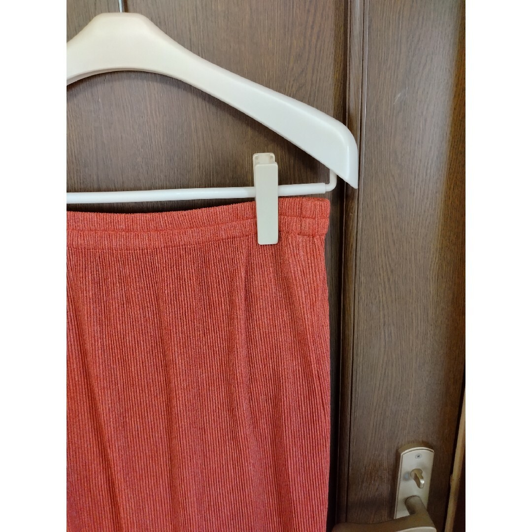 プリーツスカート       オレンジ色       L レディースのスカート(ロングスカート)の商品写真