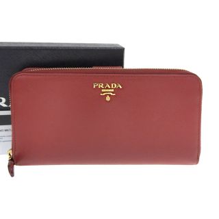 プラダ(PRADA)の【本物保証】 箱・保付 プラダ PRADA ラウンドファスナー長財布 レザー 赤 レッド 1M1348(財布)